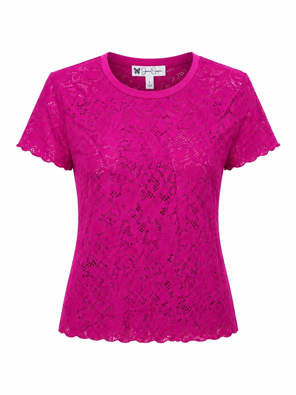 Jessica Simpson | Fuchsia Pink Lace Short Sleeve Top Women’s Size: L